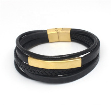 New 5 Layers Black Leather Bracelet With Stainless Steel Magnetic Closure